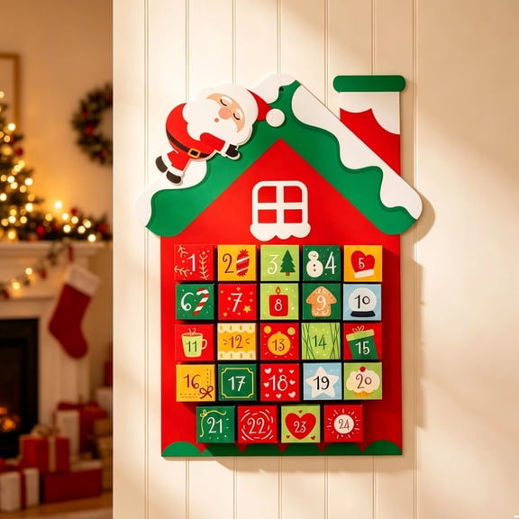Christmas Advent Calendar Fillable House Design, DIY Holiday Countdown Decoration for Seasonal Celebration (Red)