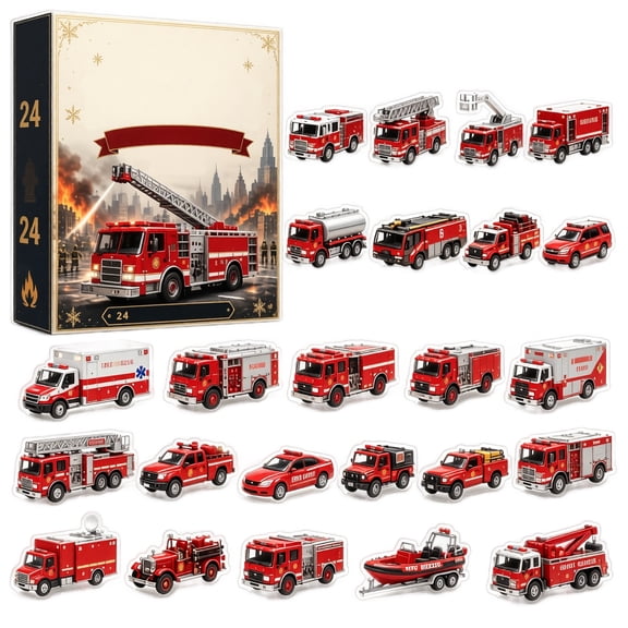 Christmas Advent Calendar Firefighter Ornaments, 24Days 2D Acrylic Pendants, Emergency Service Theme, Holiday Tree Hanging Decorations, Seasonal Countdown Gift Collection