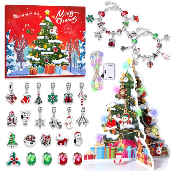 Christmas Advent Calendar Gift Box With DIY Snowman Santa Claus Bracelet Kit