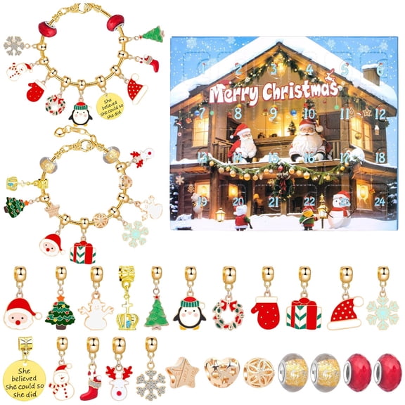 Christmas Advent Calendar Girl Bracelet, 24 Days of Halloween Countdown Surprise Blind Box, DIY Creative Jewelry Charm Making Kit, 2026 Xmas New Year Birthday Gift for Teens Women