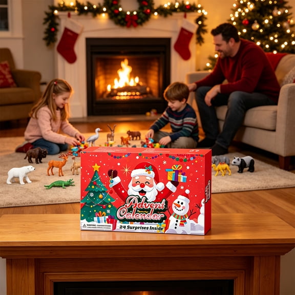 Christmas Advent Calendar, Holiday Countdown Gift Box With Surprise Compartments, Festive Tabletop Decor for Shelf Mantel Living Room Party and Seasonal Home Display