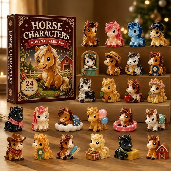 Christmas Advent Calendar Horse Theme with 24 Hanging Ornaments, 24-Day Countdown Calendar 10 in for Holiday Decor, Daily Countdown and Seasonal Gift