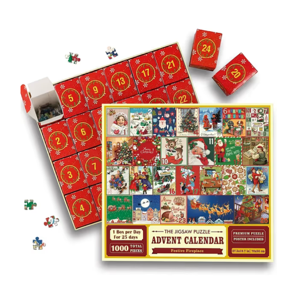 Christmas Advent Calendar Jigsaw Puzzle 1000pcs 25 Numbered Boxes Daily Christmas Countdown Game for Family Party