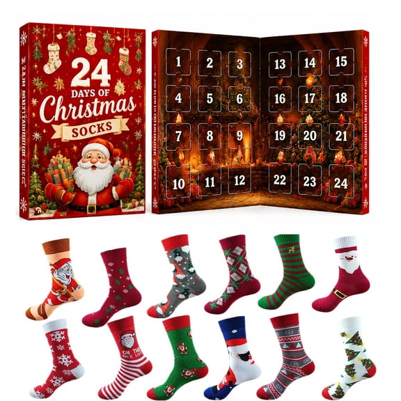 Christmas Advent Calendar Kids 14 Inch Christmas Stocking 24 Pair Surprise Gift Box Countdown Calendar Holiday Home Decoration Red 24 Pack