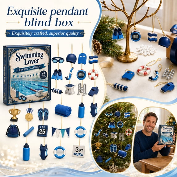 Christmas Advent Calendar for Kids Adults Swimming Gear Acrylic Ornaments Blind Box 24 Day Countdown Calendar Christmas Tree Pendants for Sports Lovers