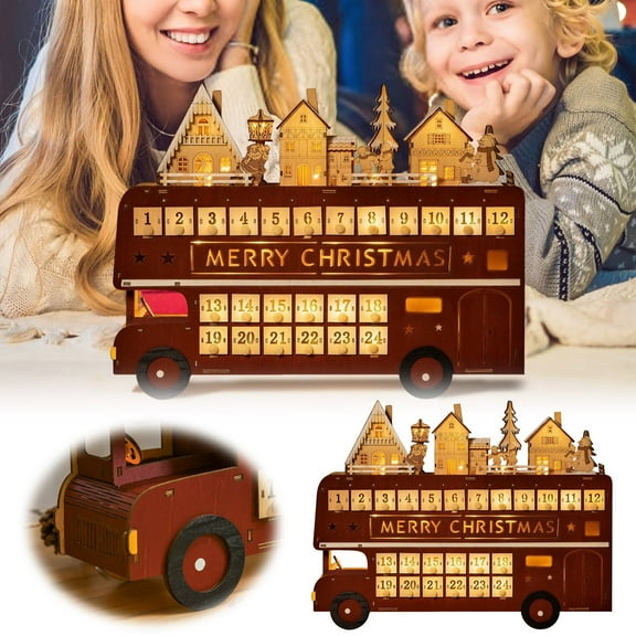 Christmas Advent Calendar Light Up Table Desktop Ornament Holiday Decoration Countdown Drawer Santa Street for Kids and Adults