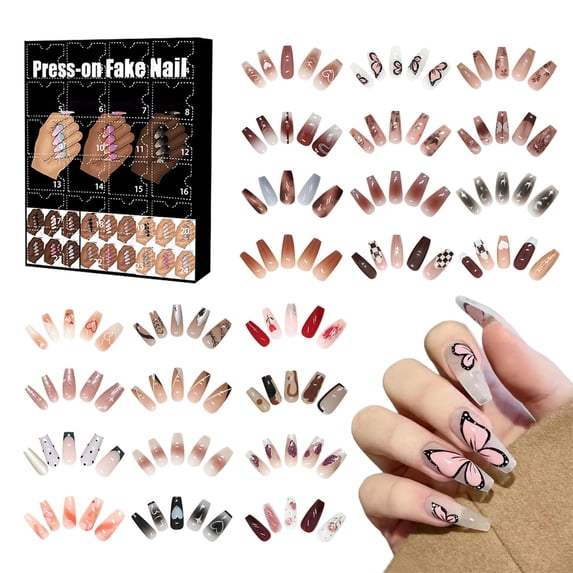 Christmas Advent Calendar Nail Art Set, 24 Day Countdown Nail Decorations, Festive Nail Art Supplies with Assorted Nail Slices, Holiday Beauty Gift for Girls, Women, Wives and Nail Lovers