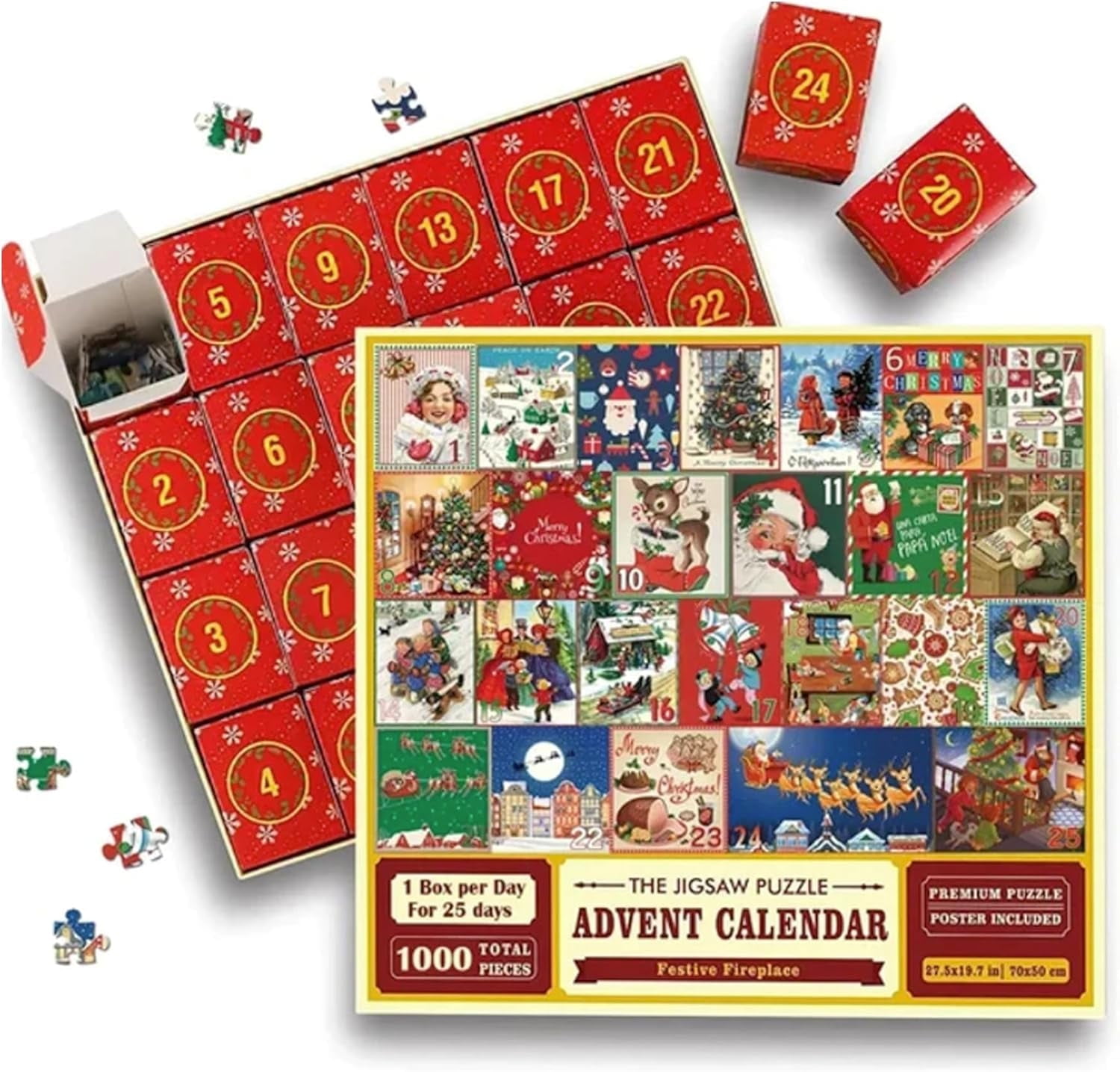 Christmas Advent Calendar Puzzle 1000 Piece for Adult, Christmas Countdown Calendar 2024 Jigsaw Puzzle, Holiday Santa Puzzle for Adult 1000 Piece