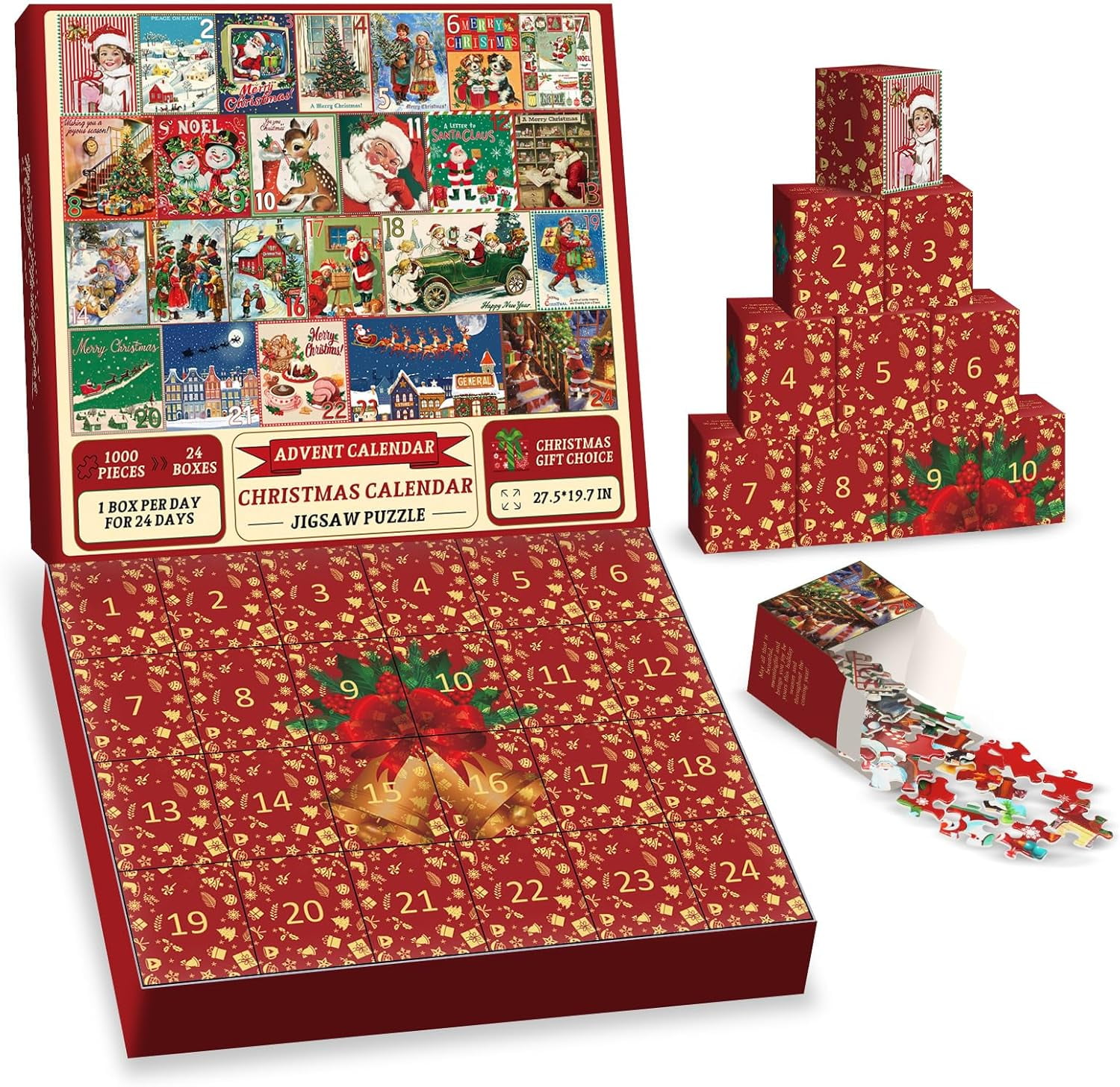 Christmas Advent Calendar Puzzle 1000 Piece for Adult, Christmas Countdown Calendar 2024 Jigsaw Puzzle, Holiday Santa Puzzle for Adult 1000 Piece
