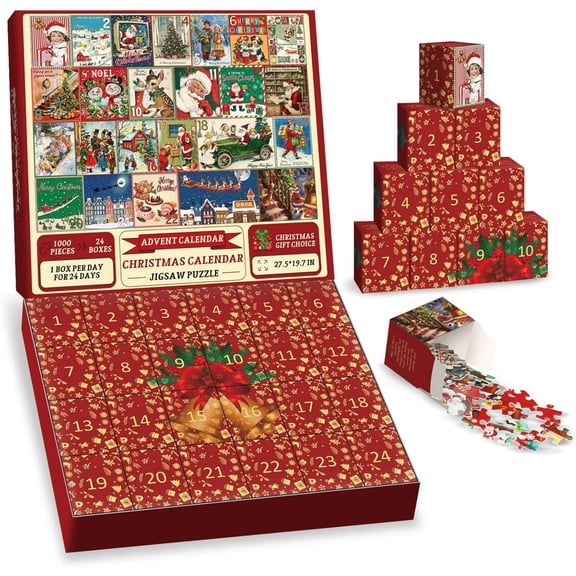 Christmas Advent Calendar Puzzle 1000 Piece for Adults - Holiday Santa Countdown Jigsaw Puzzle, Festive Christmas Puzzle for Adults