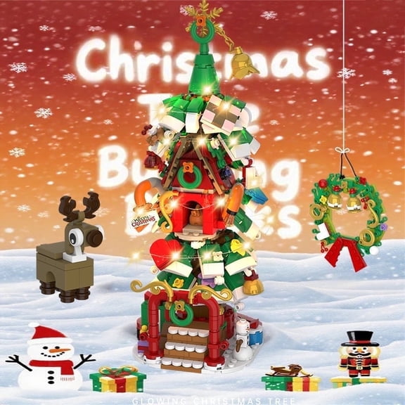 Riwcyla Christmas Advent Calendar Small Particle Blocks Sleigh Christmas Tree Toy