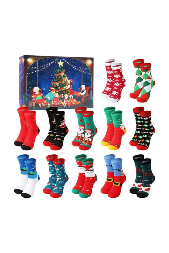 Christmas Advent Calendar Socks Set, 12 Pairs Colorful Holiday Low Cut Socks, Festive Gift Box for Women & Girls, Soft Cotton Fun Novelty Winter Socks
