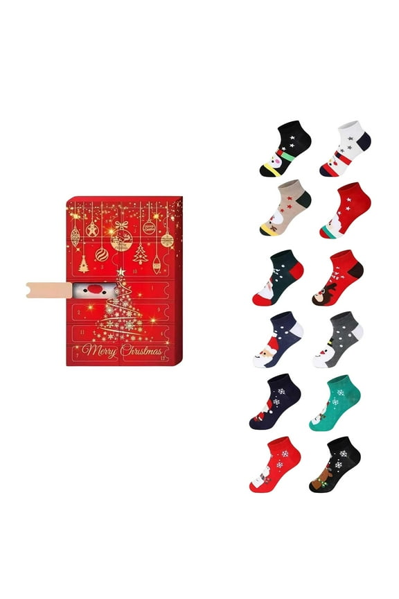 Christmas Advent Calendar Socks Set, 12 Pairs Colorful Holiday Low Cut Socks, Festive Gift Box for Women & Girls, Soft Cotton Fun Novelty Winter Socks