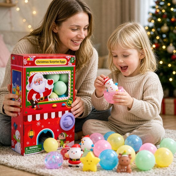 Christmas Advent Calendar Vending Machine with 24 Surprise Capsules and Mini Holiday Figures, Interactive Countdown Toy for Home Display