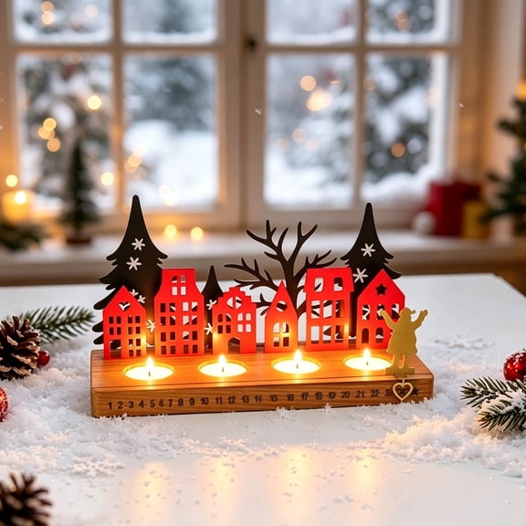 Christmas Advent Calendar Wooden Desktop Decor Holiday Countdown Calendar Ornament Mantel Shelf Table Centerpiece Xmas Party Decoration Home Winter Display Keepsake Gift