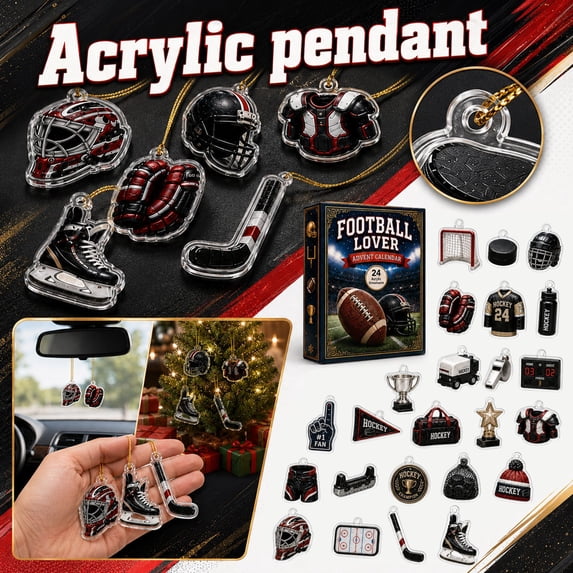 Christmas Advent Calendar for Kids Adults Football Lover Pendants Blind Boxes Countdown 24 Day Acrylic Ornaments Room Decor Holiday Gifts