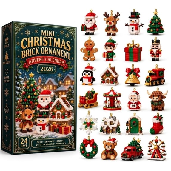 Christmas Advent Calendar with 24 Mini Building Block Ornaments, 24 ...