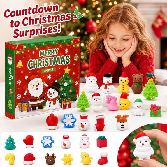 Christmas Advent Calendar with 24 Mini Toys Figurines, 24-Piece Assorted Holiday Characters, for Student Ages 3+, Countdown Toys Set