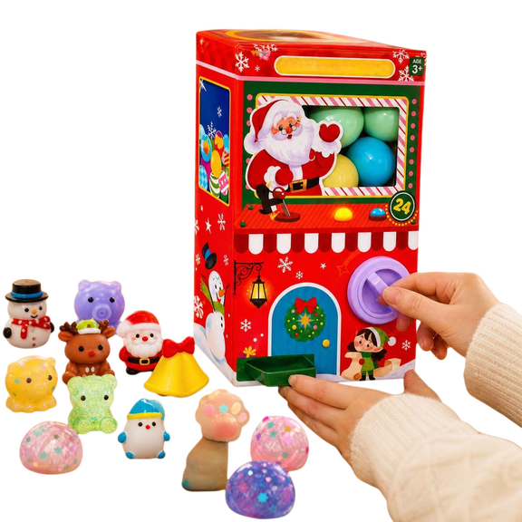 Christmas Advent Calendar with Squishy Toys, 24 Surprise Capsule Vending Machine Box, Fun Holiday Countdown Gift for Kids A#007