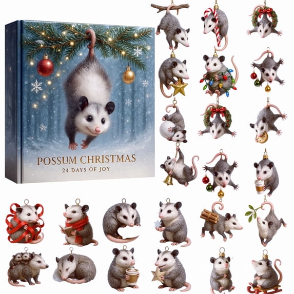 Christmas Advent Calendars 2026, 24 Days Opossum Ornaments Christmas Countdown Calendar, 2D Acrylic Possums Set Pendant, for Youth Teens Son Daughter Family