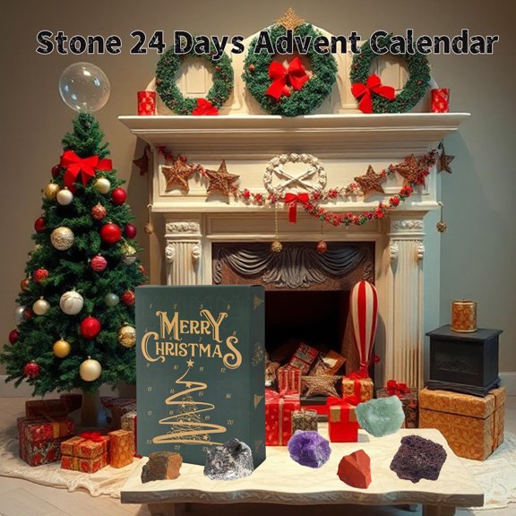 Christmas Advent Calendars for Kids | Contains 24 Raw Natural Stones Countdown Box | Advent Calendars Toys with Christmas Elements for Christmas Birthday