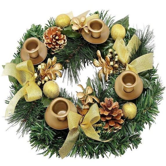 Christmas Advent Wreath 12-inch Advent Candle Holder Ring Artificial Christmas Wreath with Ribbon Pinecone for Advent Centerpiece Holiday Christmas Home Decoration NO Candles