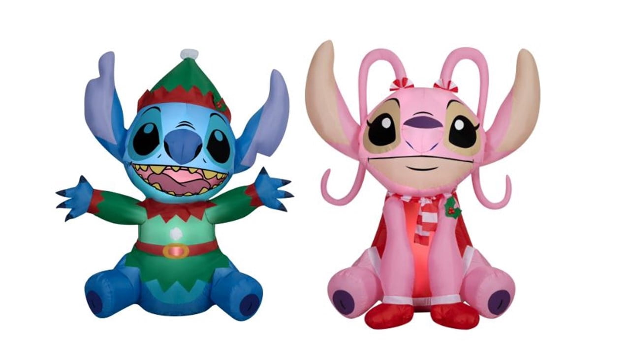 Christmas Air Blown Inflatable Stitch and  Angel w/ Scarf as Christmas Elf Disney, 54 inch