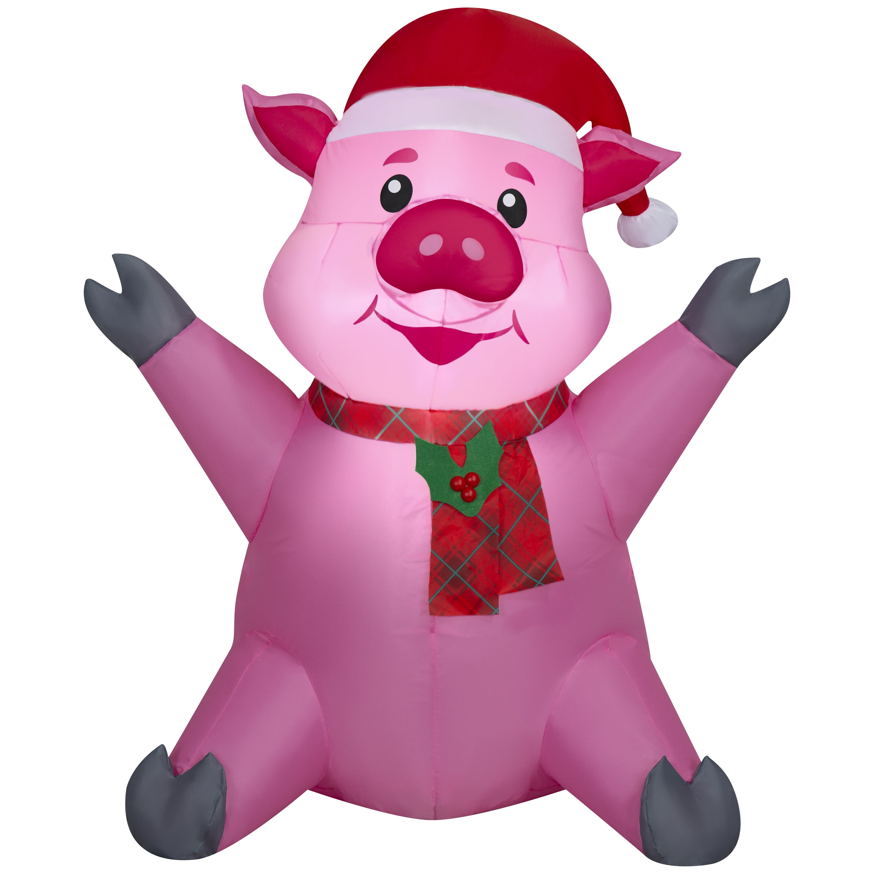 Christmas Airblown Inflatables Yard Decoration Pig in Santa Claus Hat with Christmas Scarf, 3.3 ft