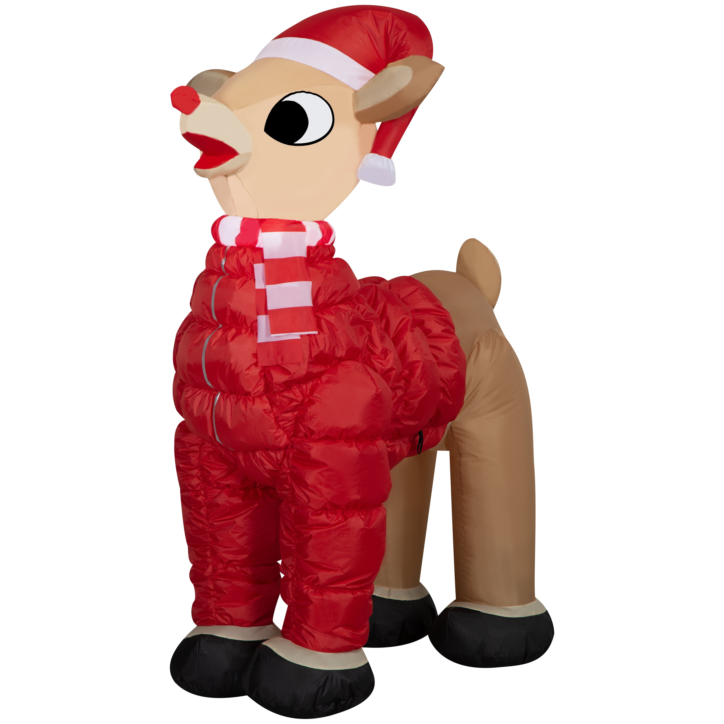 Christmas Airblown Inflatables Yard Decoration Standing Rudolph in Santa Hat and Scarf, 4.5 ft