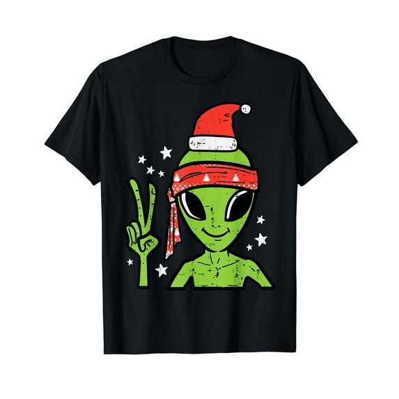 Christmas Alien Santa Peace Hand Xmas Space Men Boys Kids T-Shirt