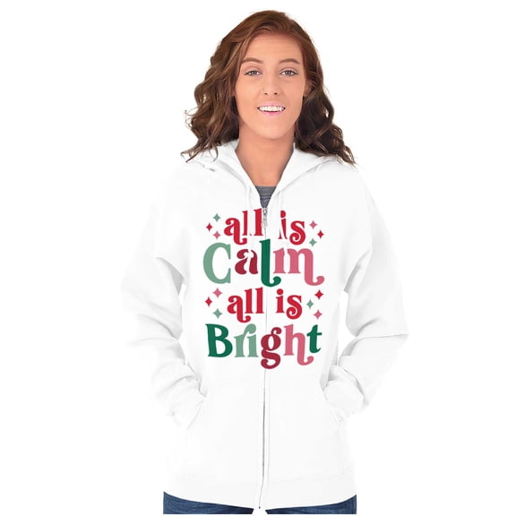 Christmas All Is Calm Song Lyric Womens Plus Size Graphic Zipper Hoodie Brisco Brands 2X