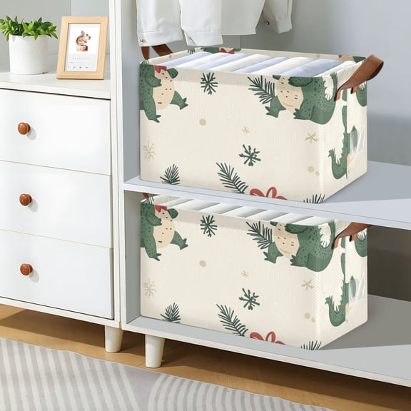Christmas Alligators Gifts Foldable Storage Large Fabric Storage Baskets Organizer Storage Bins with Handles for Shelves