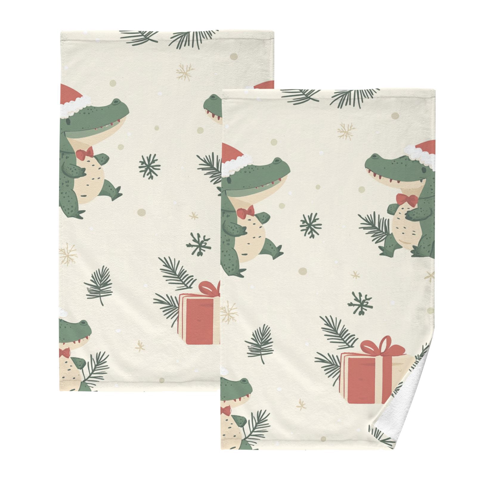 Christmas Alligators Gifts Hand Towels Cotton Bath Towels Large Face Towels Absorbent for Bathroom 2 Packs