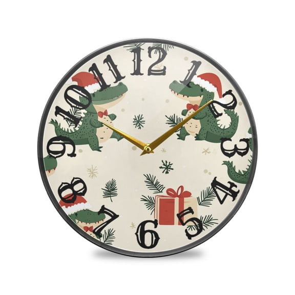 Christmas Alligators Gifts Wall Clock 10 Inch Silent Non Ticking Battery Operated Easy to Read for Kitchen Living Room