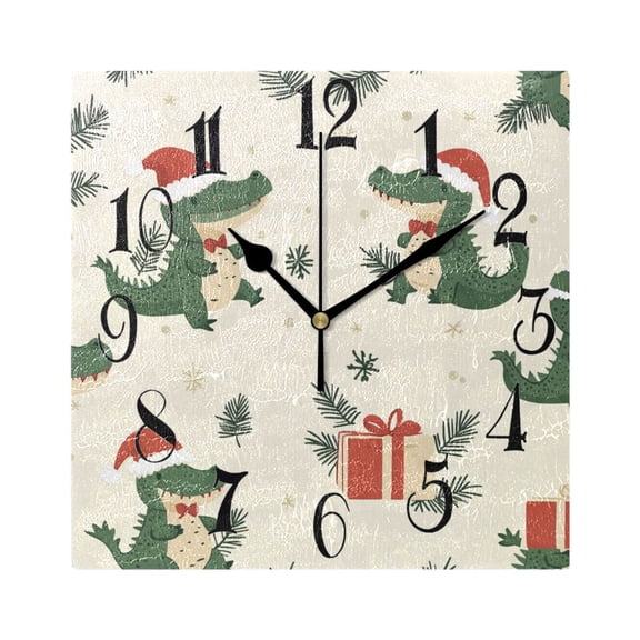 Christmas Alligators Gifts Wall Clock Decorative Square Silent Non-Ticking Operated Clocks Aesthetic for Bedroom Living Room