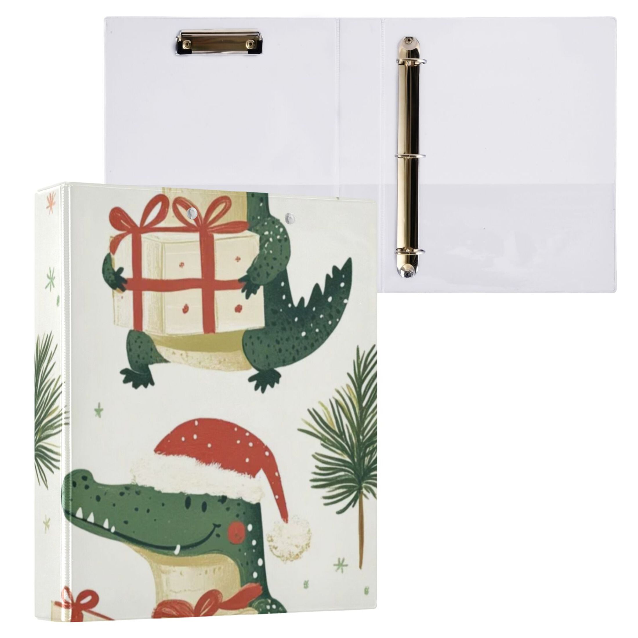 Christmas Alligators Santa Hats 3 Ring Binders 1.5 inch Hardcover File Folders with Interior Pockets A4 Size Organizer for School Office Hospital Set of 2