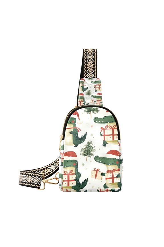 Christmas Alligators Santa Hats Crossbody Bags Fanny Pack Sling Bag for Travel Chest Bag Shoulder Bag for Women Trendy