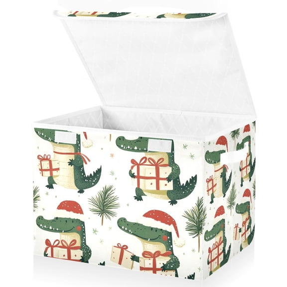 Christmas Alligators Santa Hats Storage Basket for Shelves Foldable Container Organizer for Organizing Toys Clothes Books with Handles