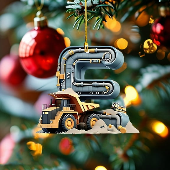 Christmas Alphabet Construction Truck Ornaments, 26 Letters Vehicle Pendants, Kids Christmas Tree Decorations, Holiday Letter Ornaments, Festive Christmas Decor, Educational Ornament Set