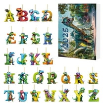 Christmas Alphabet Dinosaur Advent Calendar, 2D Acrylic 26 Letter Pendants Countdown Calendar for Christmas Tree Home Car Hanging Ornament