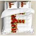 thumbnail image 1 of Christmas Alphabet Duvet Cover Set, Highly Realistic Image of F Letter with Tree Branches Art, Decorative 3 Piece Bedding Set with 2 Pillow Shams, Queen Size, Pearl and Olive Green, by Ambesonne, 1 of 3
