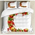 thumbnail image 1 of Christmas Alphabet Duvet Cover Set, Image of Tree Branches as C Letter with Ribbon and Baubles, Decorative 3 Piece Bedding Set with 2 Pillow Shams, Calking Size, Pearl and Olive Green, by Ambesonne, 1 of 3