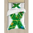 thumbnail image 1 of Christmas Alphabet Duvet Cover Set, X Letter Motif with Ribbons Candy Cane Pattern on Plain Backdrop, Decorative 2 Piece Bedding Set with 1 Pillow Shams, Twin Size, White and Green, by Ambesonne, 1 of 3