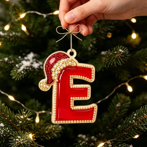 Christmas Alphabet Letter Hanging Ornament, Santa Hat Monograms Personalized Xmas Tree Decor