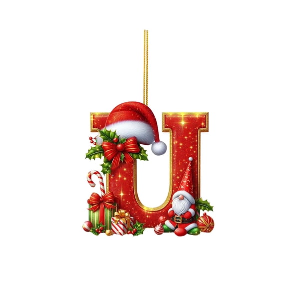 Christmas Alphabet Ornaments 2D Flat Letter Acrylic Hanging Decoration A-Z Monogram Holiday Xmas Tree Pendant for Family Name DIY Craft Christmas Party Favors Home Decor