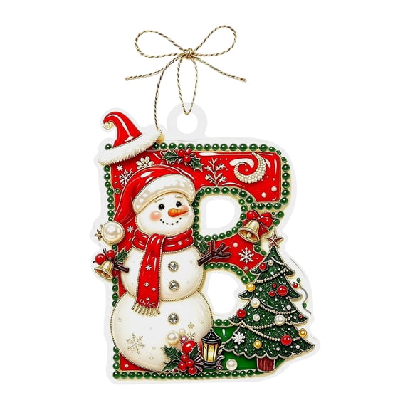 Christmas Alphabet Ornaments Holiday Patterns 2D Acrylic Letter Tree Decorations, Personalized Initial Hanging Pendant for Holiday Home Party Craft Decor