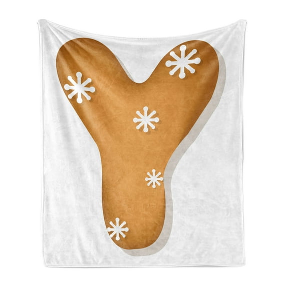 Christmas Alphabet Soft Flannel Fleece Blanket, New Year Letter Y with Snowflake Inspired Creamy Splash Ornaments, Cozy Plush for Indoor and Outdoor Use, 50" x 60", Ginger and White, by Ambesonne