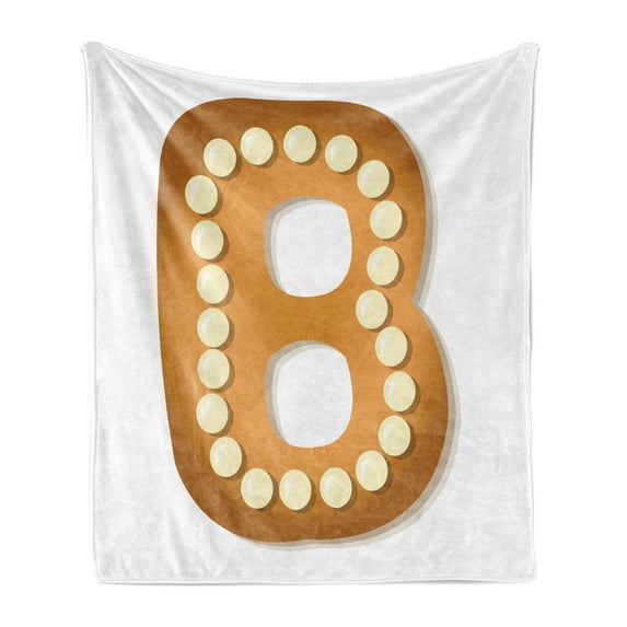 Christmas Alphabet Soft Flannel Fleece Throw Blanket, Christmas Gingerbread Shaped as B Letter with Creamy Dots, Cozy Plush for Indoor and Outdoor Use, 50" x 70", Amber Cream and White, by Ambesonne