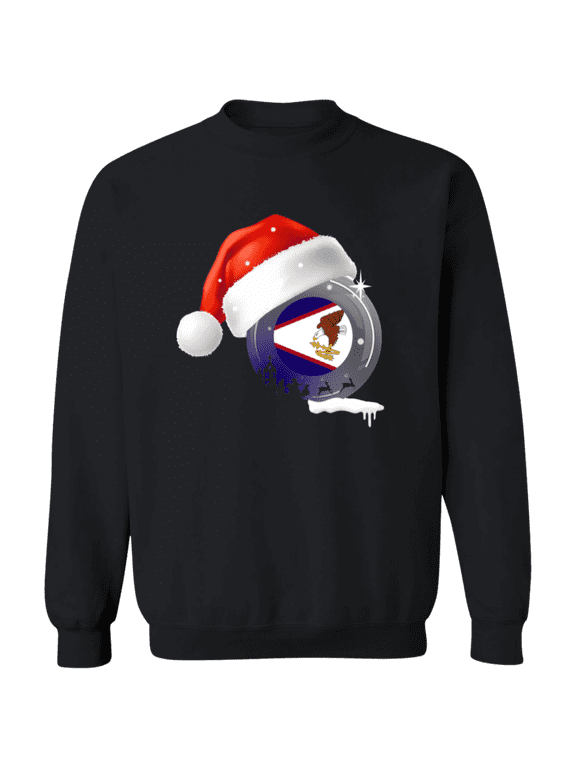 Christmas American Samoan Flag With Santa Hat American Samoa Root Proud Souvenir Crewneck Pullover Sweatshirt