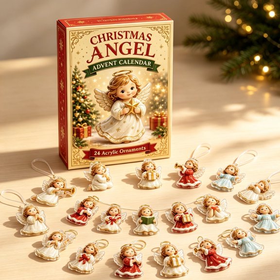 Christmas Angel Advent Calendar, Complete 24-Slot Angel Decor Kit, Reusable Acrylic Charms for Tree and Shelf Display (Angel)